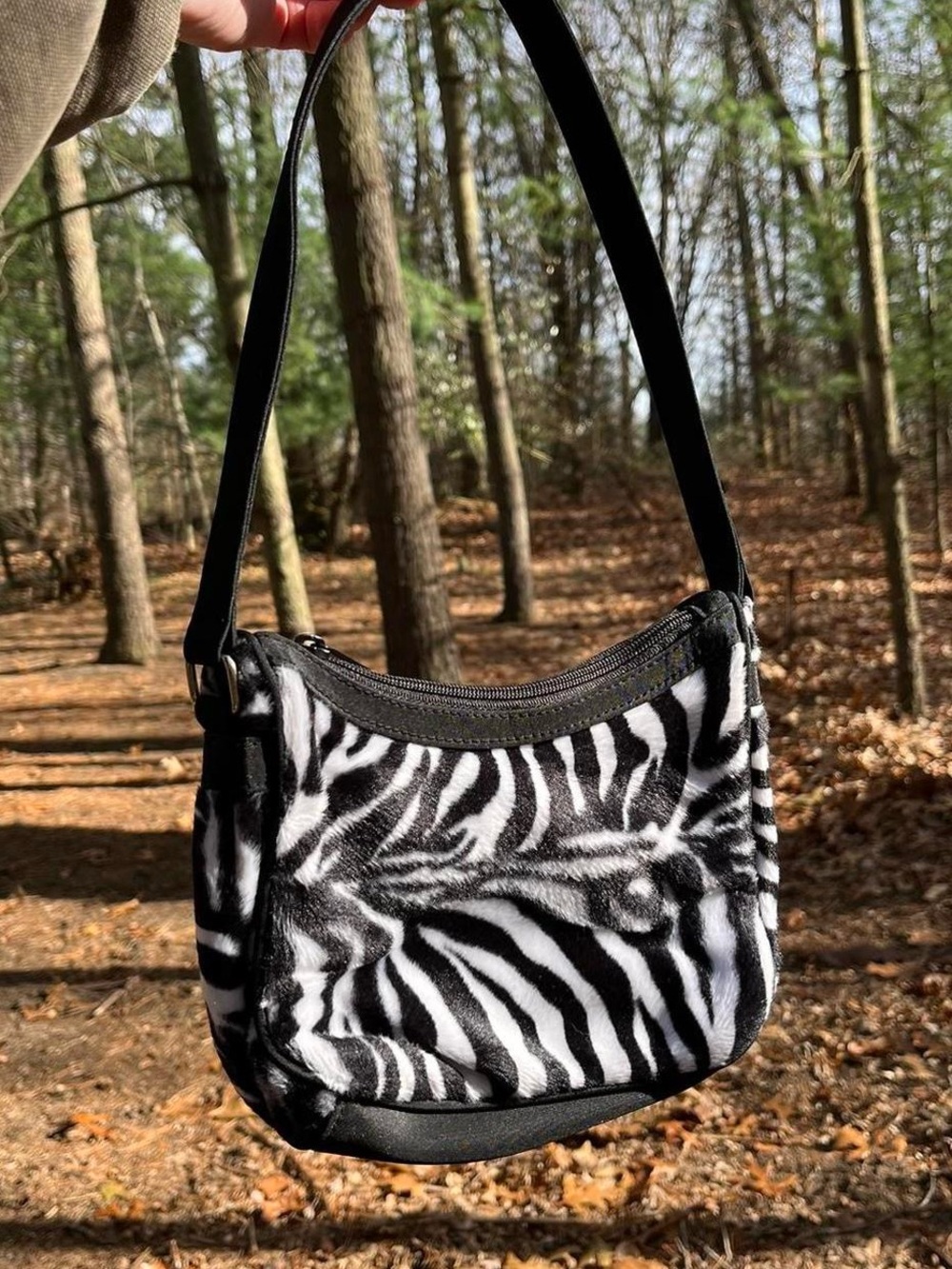 90s Zebra Print Faux Fur Shoulder Bag Purse Animal Print Glam Y2K Fun Bold